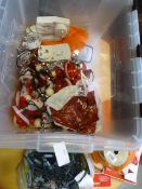 *Box Containing Christmas Lights, Ribbon and Decor