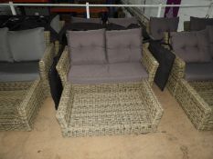 *Set of Rattan Garden Furniture; Two Seat Sofa, Two Easy Chairs and Table with Glass Top