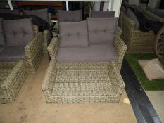*Set of Rattan Garden Furniture; Two Seat Sofa, Two Easy Chairs and Table with Glass Top