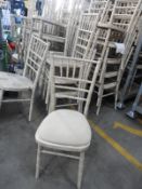 *Stillage Containing 48 Limed Oak Chiavari Bobbin Backed Dining Chairs with Upholstered Seat Pads