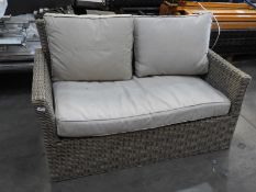 *Rattan Two Seat Sofa with Oatmeal Cushions