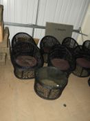 *Set of Four Black Rattan & Cane Chairs with Circular Table