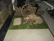 *Two Bushel Boxes, Natural Rope, Antique Cartwheel, and Astro Turf, etc.