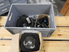 *Box Containing RCD Power Supplies, 16A Plugs, Par-64 Flood Lamp, etc.