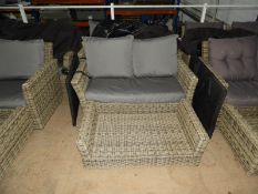 *Set of Rattan Garden Furniture; Two Seat Sofa, Two Easy Chairs and Table with Glass Top
