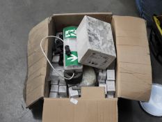 *Box Containing Emergency Lighting, LED Edison Screw Light Bulbs, 16a Plug Sockets, etc.