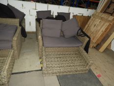 *Set of Rattan Garden Furniture; Two Seat Sofa, Two Easy Chairs and Table with Glass Top