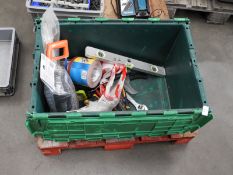 *Box Containing Assorted Hand Tools, Sanding Papers, Kneepads, etc.