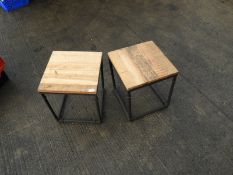 *Pair of Industrial Style Pipework Occasional Tables with Recycled Timber Tops