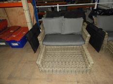 *Set of Rattan Garden Furniture; Two Seat Sofa, Two Easy Chairs and Table with Glass Top