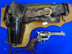 Wall Mounted Replica .45 Army Revolver with Leather Holster & Belt