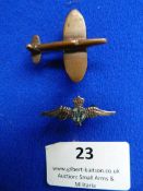 Silver RAF Lapel Badge and Brass Wartime Era Fighter Lapel Badge