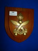 Brass Gurkha Plaque on Wood 20x17cm