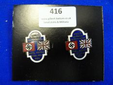 Two Enamel Anglo-German Youth Movement Badges 1936