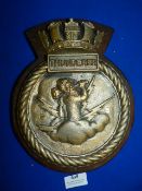 Brass Navy Plaque on Wood 25cm high