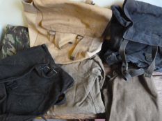 Three British Webbing Packs, Two Wool Shirts, and a Pair of Repro Portuguese Camouflage Trousers