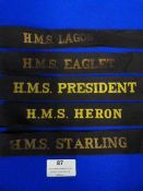 Five Post War Royal Navy Cap Tallies