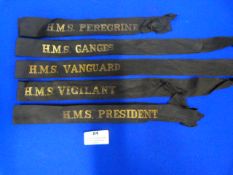 Five Post War Royal Navy Cap Tallies