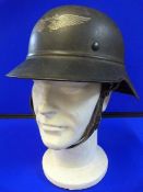 Denazified WWII German Luftschutz Helmet (Civil Defence) with Original Liner and Chin Strap