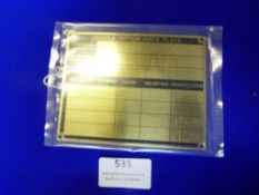 Brass Vehicle Repair Data Plate