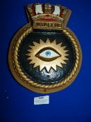 Brass Navy Plaque on Wood 22.5cm high