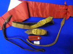 Red Cummerbund and a Quantity of Gilt Lanyards, Belts, etc.