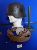 Repainted WWII German Helmet in Relic Condition, with Replacement Liner