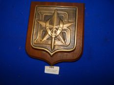 French Navy Brass Plaque on Wooden Mount ~18x16cm