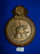 Brass Navy Plaque on Wood 21cm high