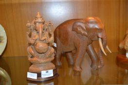 Carved Wooden Elephant and Elephant God Ganesh