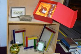 Coloured Glass Photo Frames, Chinese Tea Set etc.