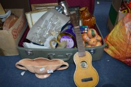 Suitcase of Decorative Household Items; Framed Pic