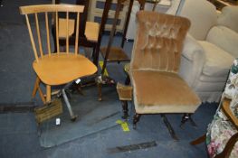 Beveled Wall Mirror, Gilt Upholstered Nursing Chai