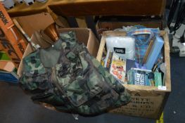 Two Boxes of Household Goods Including Camo Body W