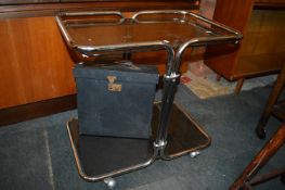 Chrome Tea Trolley with Smoked Glass Shelves, and