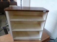 * Small wooden bookcase 3 shelf, cream bookcase with unpainted top - shabby chic. 700w x 280d x 750h