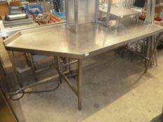 * S/S prep bench with angled end and upstand. 2050w x 750d x 900h