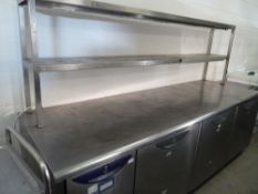 * Williams 3 door bench chiller with heated gantry and overshelf, complete with tab grab and on cast