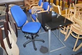 Smoked Glass Computer Desk and Blue Swivel Chair