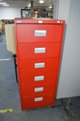 Silverline Red Metal Six Drawer Filing Cabinet