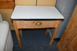 *Pine Kitchen Side Table with Enamel Top