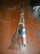 Garden Tools Including Rake, Fork, Wind Break, etc.