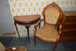 Carved Armchair with Velvet Upholstery and Hal Moo