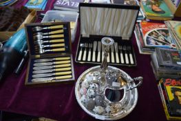 Two Canteens of Cutlery, Coffee Pot, Candlestick,