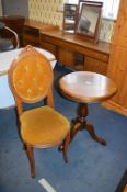 Velvet Upholstered Carved Chair and Tripod Side Ta