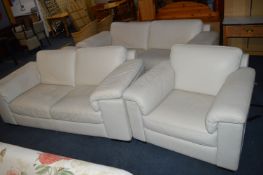 Cream Leather Two Seat Sofa and Armchair