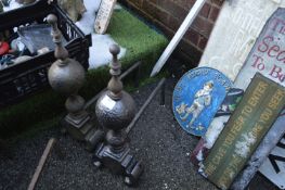 Pair of Cast Iron Fire Dogs with Brass Finials