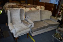 Two Seat Sofa and Wingback Armchair in Silver Plus