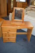 Pine Dressing Table with Three Drawers and Mirror