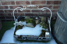 Metal Basket Garden Planter with Rockery Plants